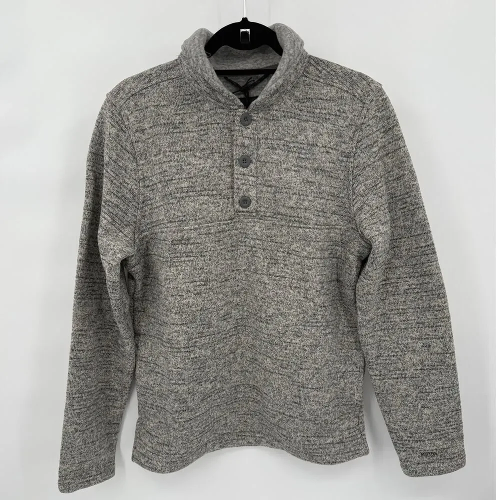 NWT prAna Mens Tri Thermal Threads Henley Top Pockets 3/4 Button Heather Gray